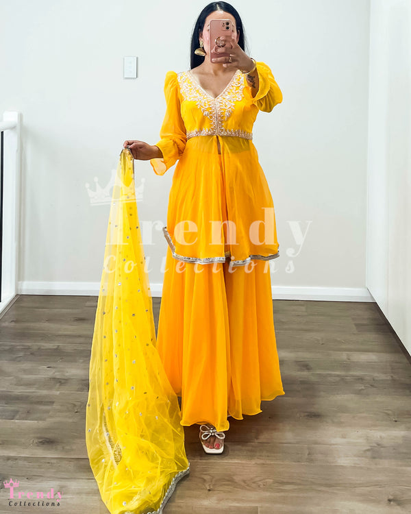 Sunshine Yellow Anarkali Suit with Sequined Dupatta (Shawl) (Sizes 30-40)