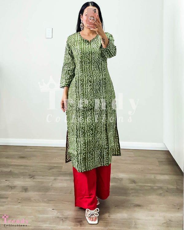 Casual Wear Green Cotton Kurtha Top Sizes 38-42