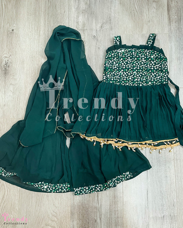 Baby Girl's Emerald Green Sarara Set with Sequin and Thread Embroidery