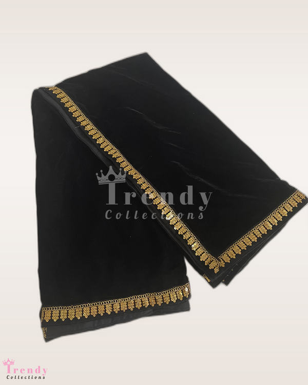 Elegant Black Velvet Shawl with Traditional Zari Embroidery