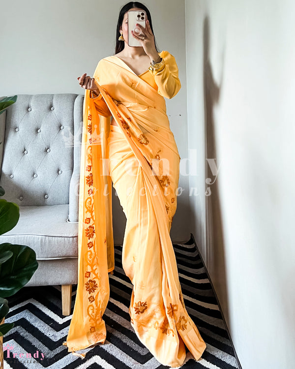 Sunny Brocade Saree Set with Pico and Falls Done - Sizes 34 to 44