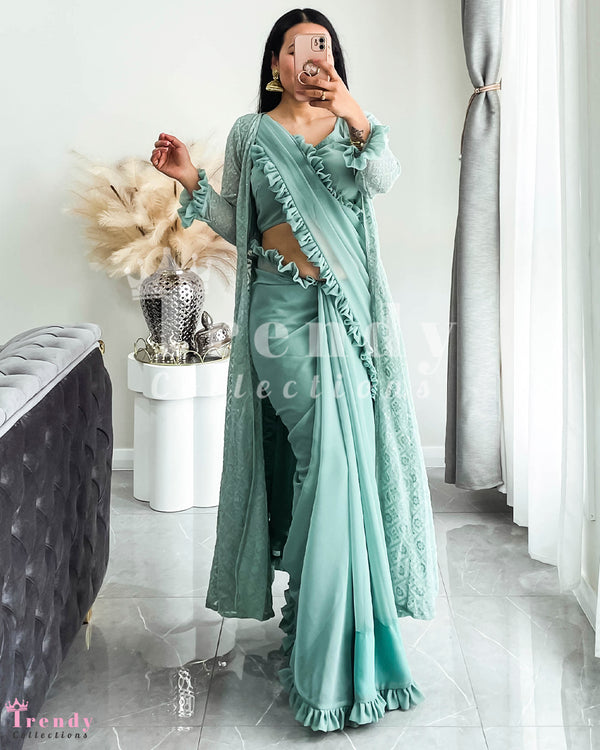 Elegant Georgette Saree with Designer Outer - Sizes 34 to 46