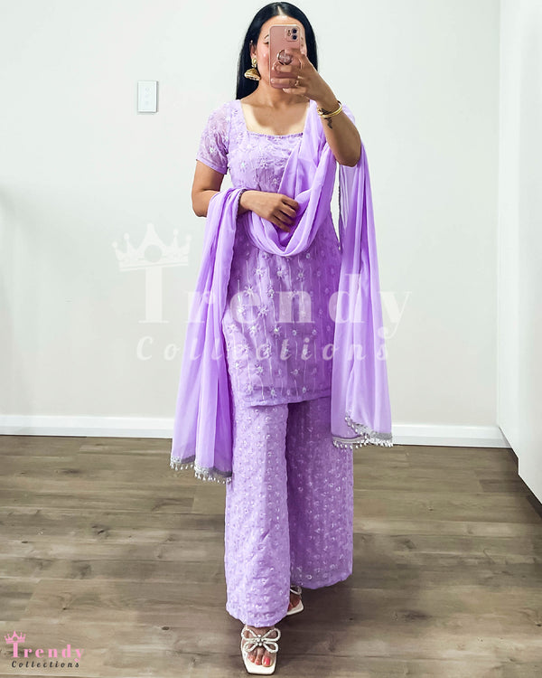 Lavender Designer Sharara Set with Sequins (Sizes 32-40)
