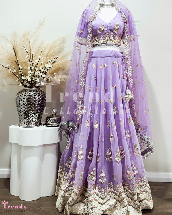 Lavender Designer Lehenga Set with Thread & Mirror Embroidery Sizes 30-36