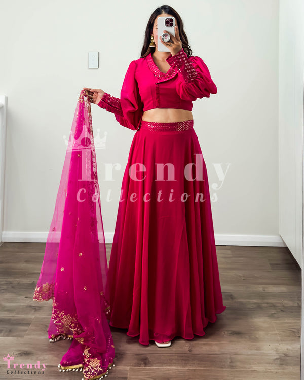 Rani Pink Designer Lehenga Set - Georgette Fabric (Sizes 32 - 40)