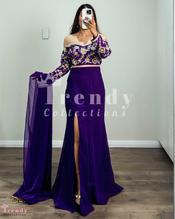 Purple Georgette Designer Lehenga Set with High Slit (Sizes 38 - 40)