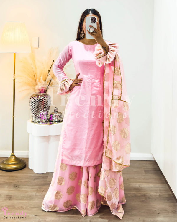Baby Pink Zari Embroidered Sarara Set (Sizes 32-42)