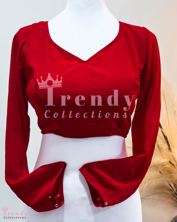 Classic Red Georgette Full Sleeve Blouse (Sizes 32-42)