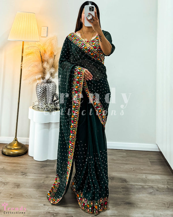 Green Multiple Thread Work Saree Set (Sizes 30 - 36 available)