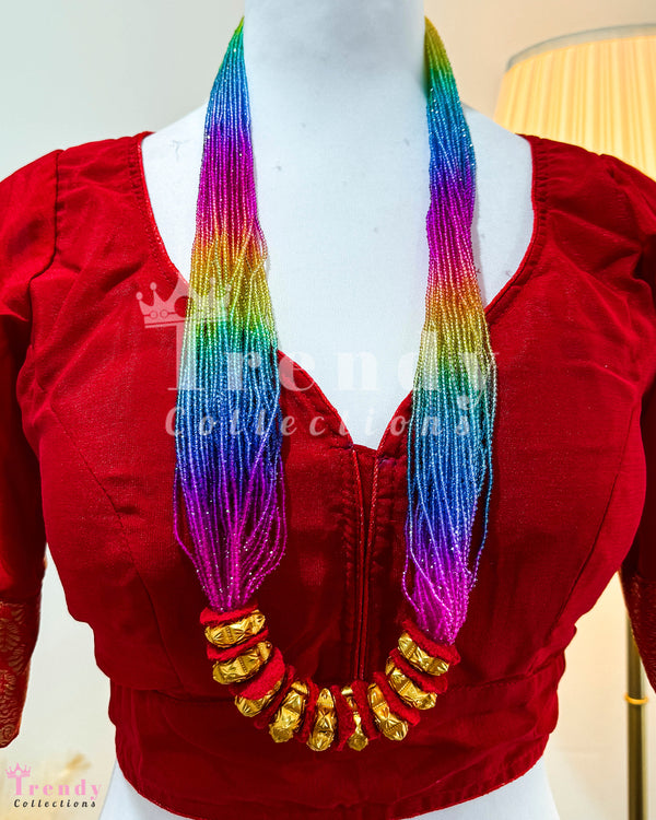 Nepali Rainbow Hydro Potey ( Beads) Necklace With Gold Plated "Naugedi"