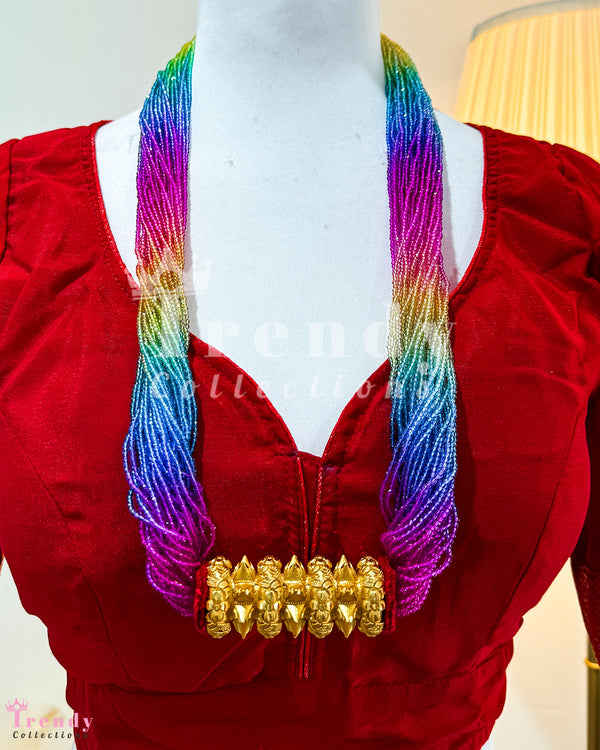 Nepali Rainbow Hydro Potey ( Beads) Necklace With Gold Plated "Tilhari"