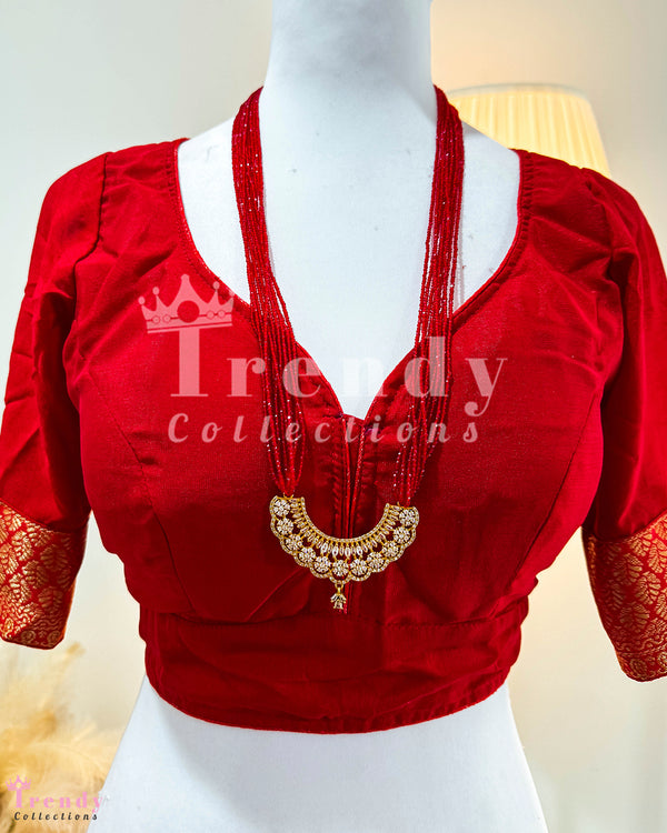 Nepali Red Hydro Potey ( Beads) Necklace With Gold Plated Crescent