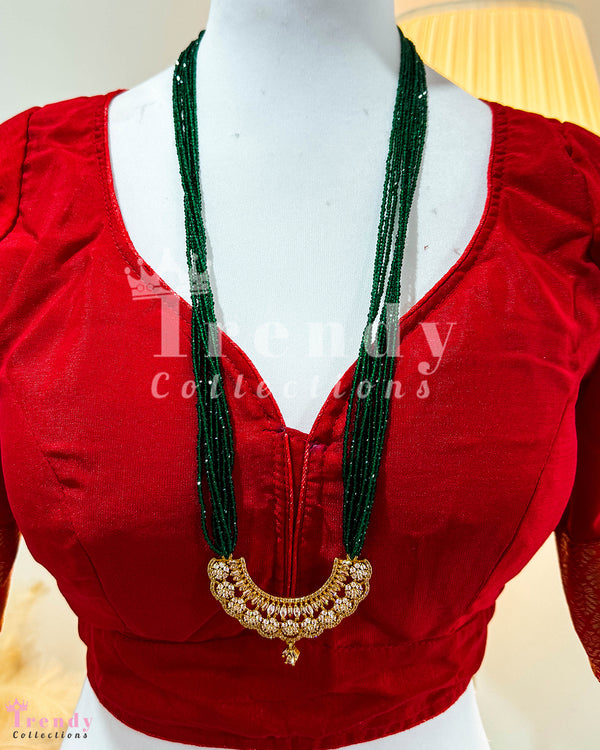 Nepali Green Hydro Potey ( Beads) Necklace With Gold Plated Crescent