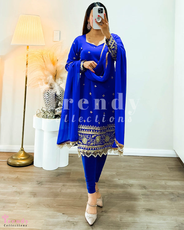 Royal Blue Georgette Designer Kurtha Set & Sequin Work (Size 32 - 40)