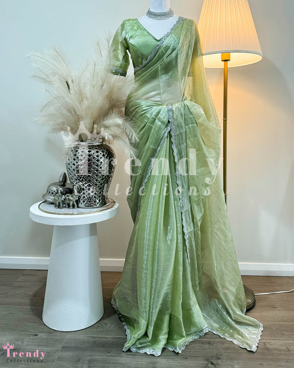 Jimmy Choo 3 Piece Saree Set in Pastel Green (Sizes 34 - 40 available)