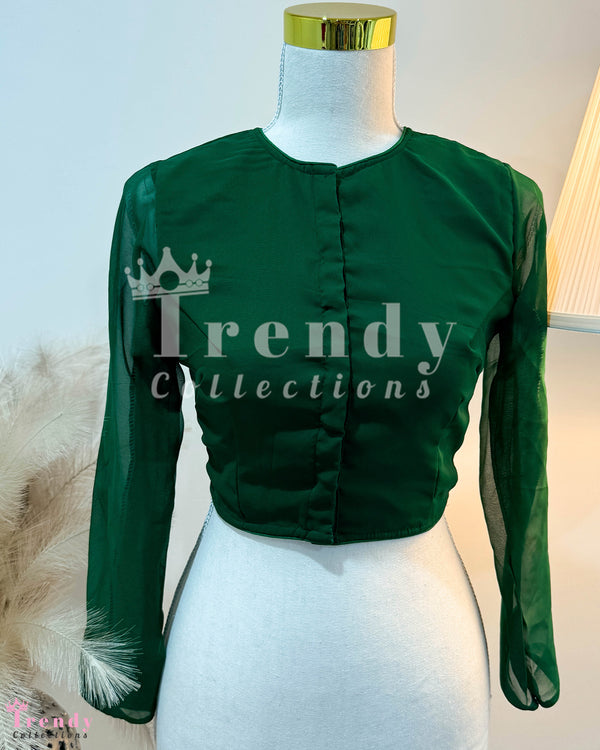 Designer Georgette Fullsleeve Blouse in Dark Green (Sizes 32 - 40available)