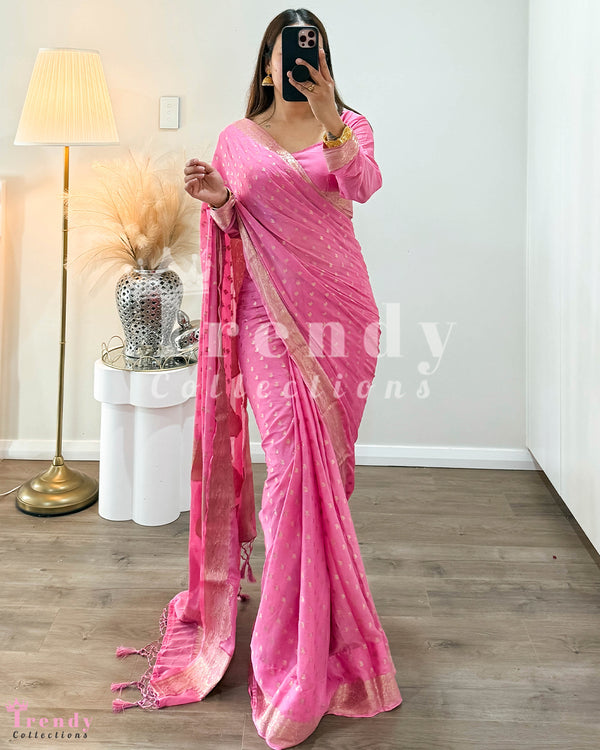 3 Piece Polka Dot Saree Set - Baby Pink (Sizes 34 - 44 available)