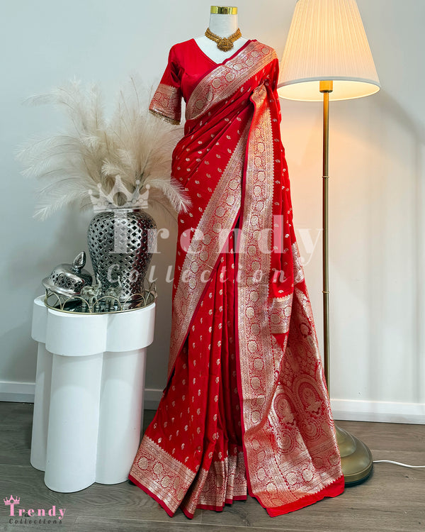 3 Piece Red Saree Set (Sizes 32 - 44 available)