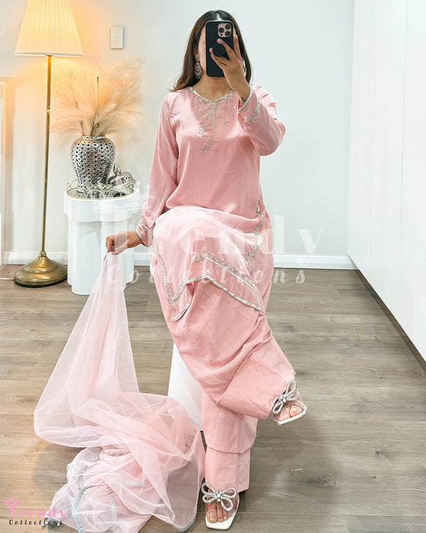 Hand Embroidered Kurtha Set - Dusky Pink (Sizes 34 - 40 Available)