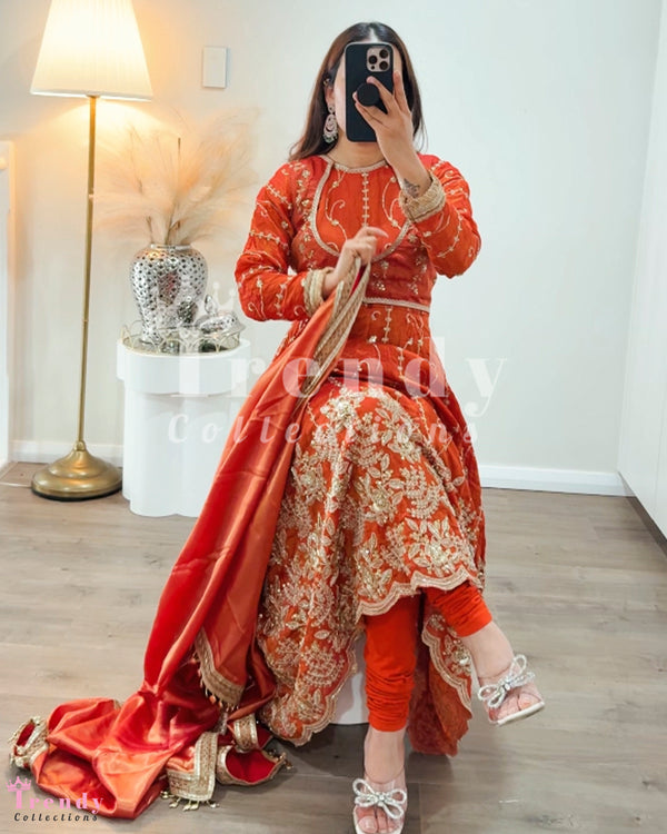 Anarkali Set with Heavy Zari & Sequin Work - Orange Colour (Sizes 36 to 38 available)