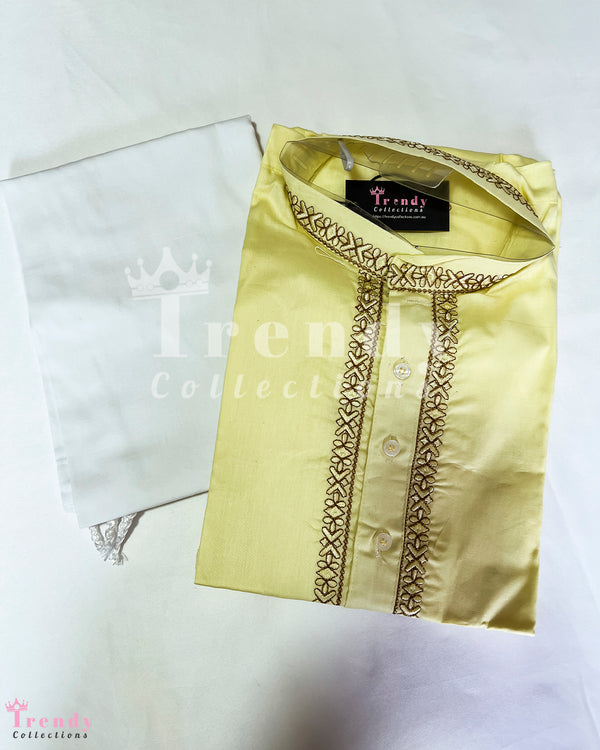 Men's Cotton Kurta & Pyjama/Suruwal Set - Light Yellow