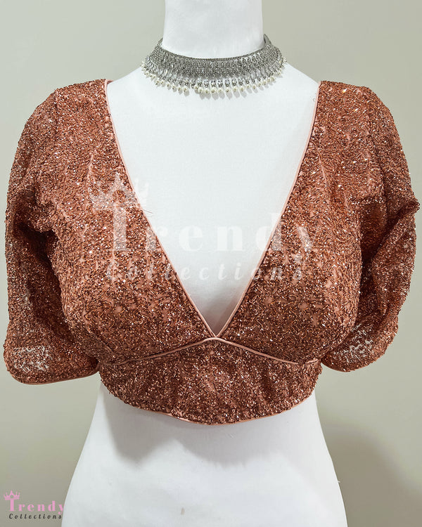 Designer Boutique Sequin Blouse in Peach Pink (Sizes 32 - 44)