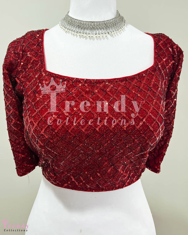 Single Piece Designer Blouse in Rich Dark Red (Sizes 32 - 42)