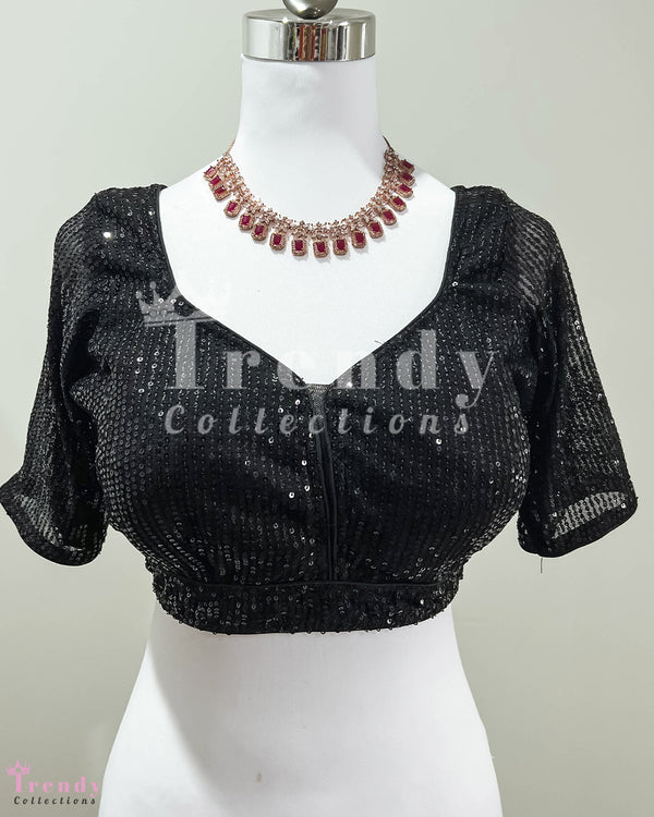 Single Piece Designer Blouse in Black Colour (Sizes 32 - 42)