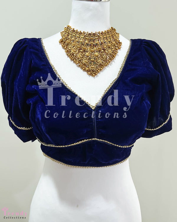 Designer Velvet Full Sleeve Blouse - Royal Blue (Sizes 32 - 44)