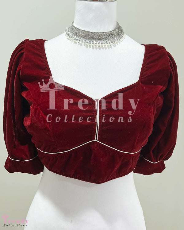 Single Piece Designer Velvet Blouse in Maroon (Sizes 32 - 40)